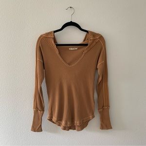 Free People Waffle Hooded Long Sleeve Top We the Free